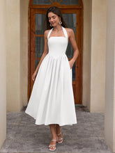 Halter Ruched Backless Flared Pocket Long Dress
